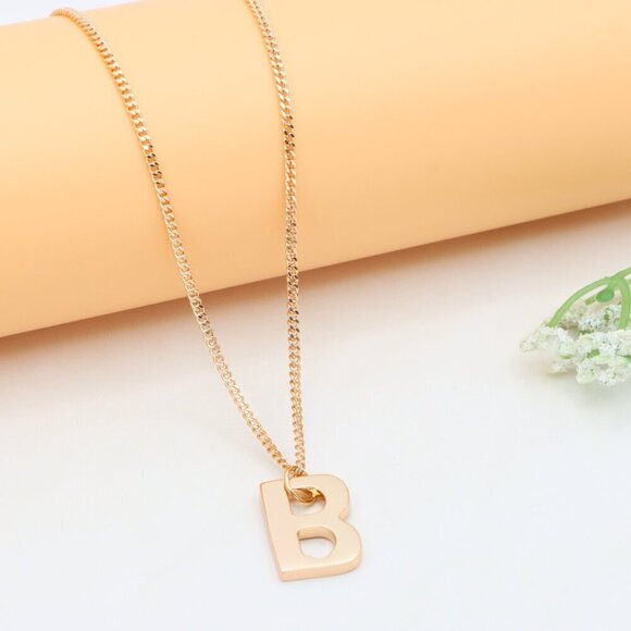 Rose Gold Plated Initial ""B"" Pendant Necklace, XPNL0310 - Picture 12 of 14